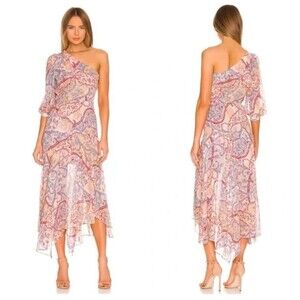 Veronica Beard Kimber Dress Size 10 Multi Silk One Shoulder NWT $698